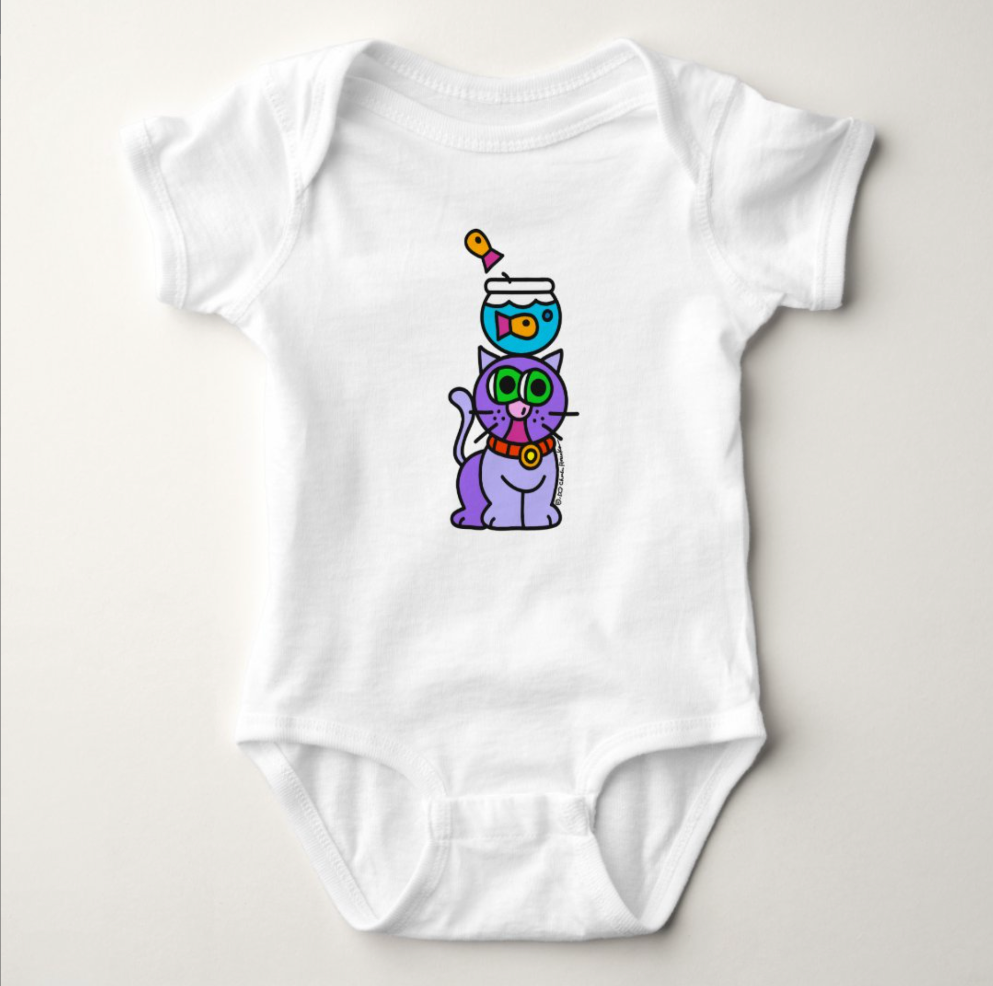 Baby Jersey Bodysuit: Single Kitty with Fishbowl