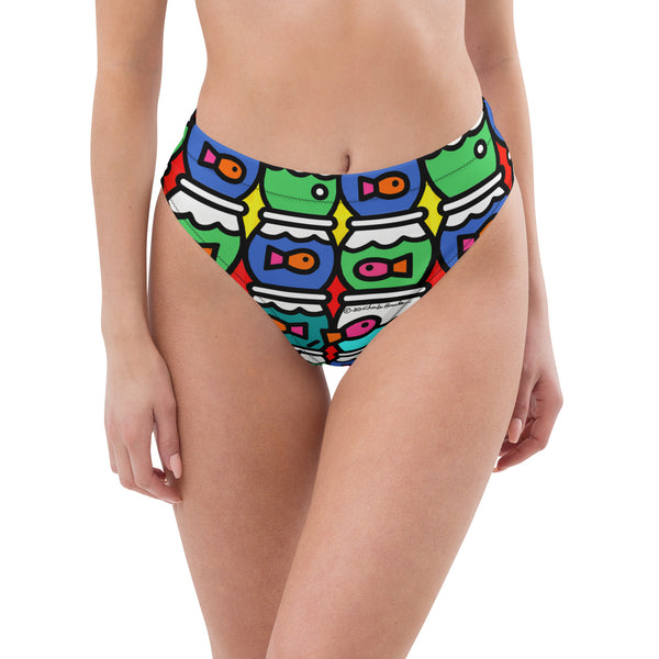 Swim wear: High-Waisted Bikini Bottom: Colorful Fishbowl Pattern