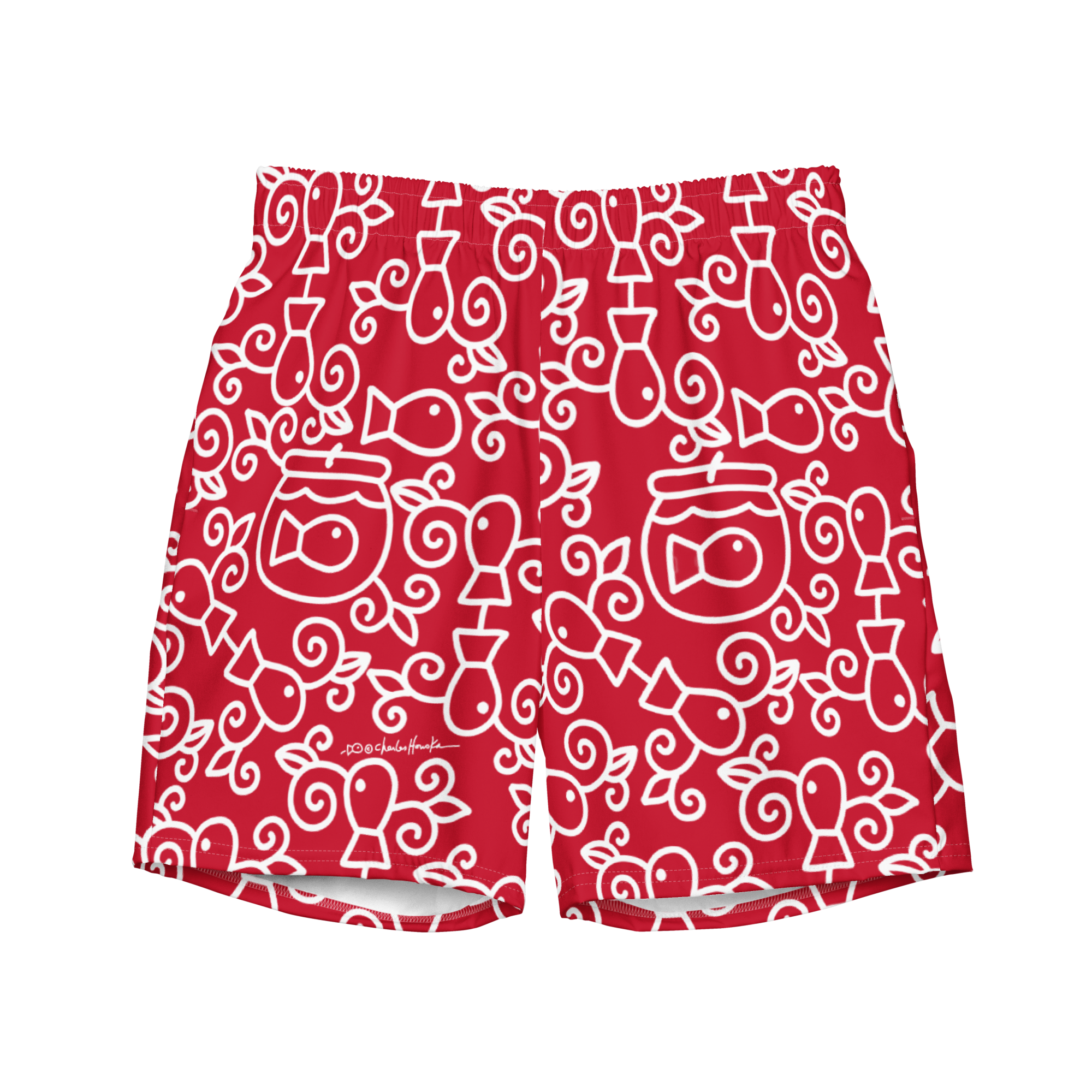 Swim wear: Trunks: Red Fish Pattern