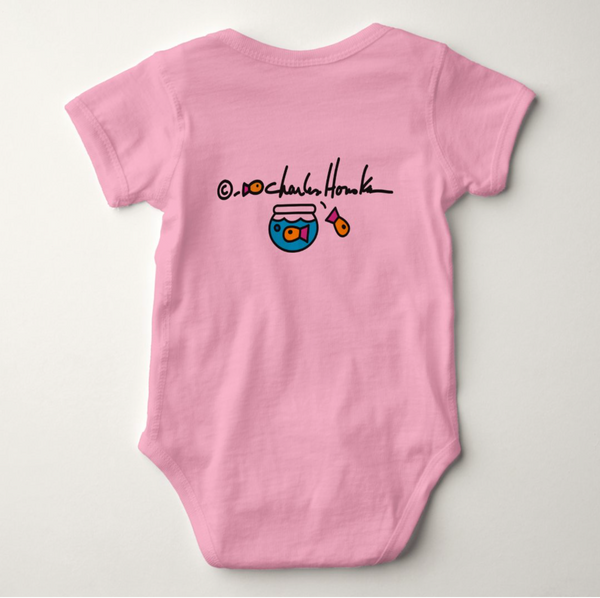 Baby Jersey Bodysuit: Pink with Blue Art