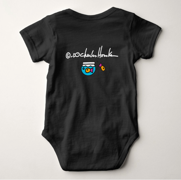 Baby Jersey Bodysuit: Black with Pink Art