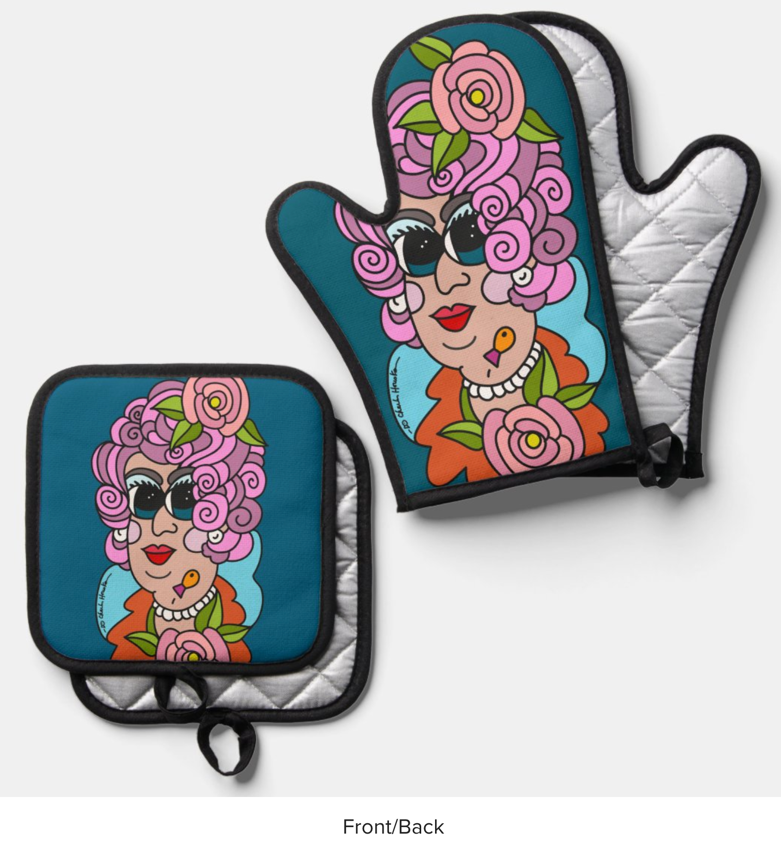 Oven Mitt & Pot Holder Set: Ms Pinky