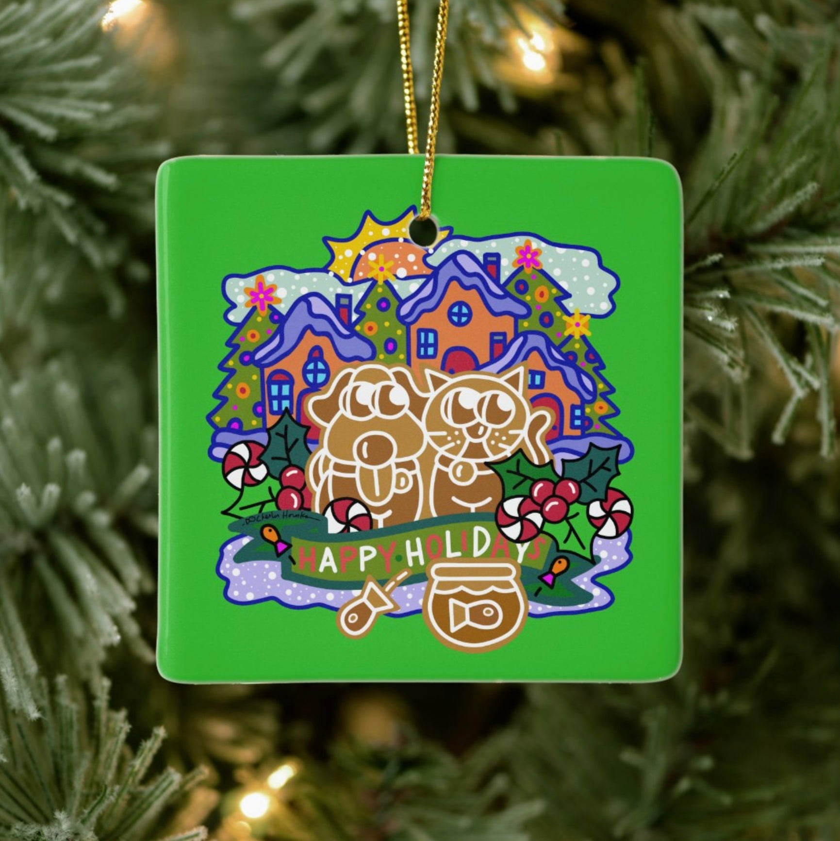 Ornament: Gingerbread Holiday (square)
