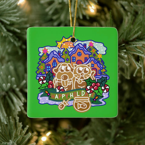 Ornament: Gingerbread Holiday (square)