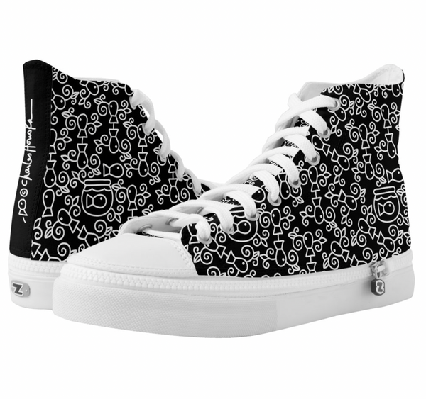 High-Top Shoes:  Black Fishbowl Pattern
