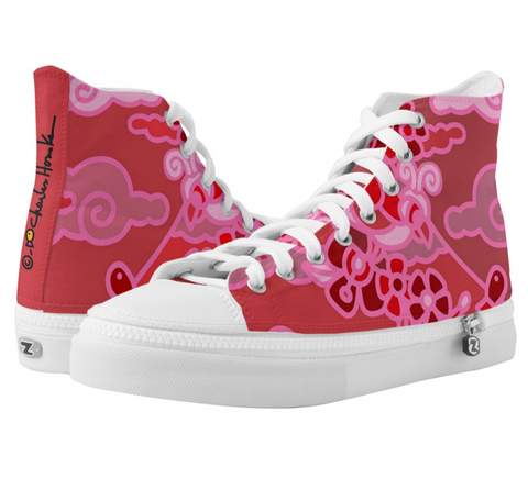 High-Top Shoes:  Red Ombre Bird