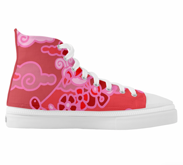 High-Top Shoes:  Red Ombre Bird