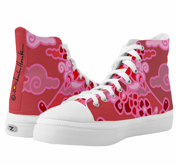 High-Top Shoes:  Red Ombre Bird