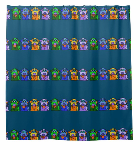 Shower Curtain: Dark Blue Rainbow Dog Pattern