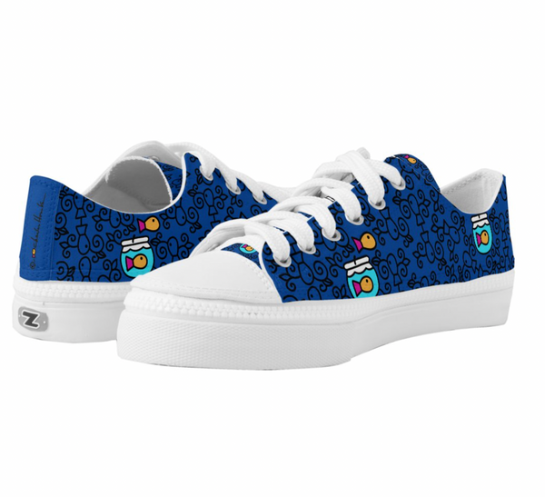 Low-Top Shoes: Dark Blue Fishbowl Pattern