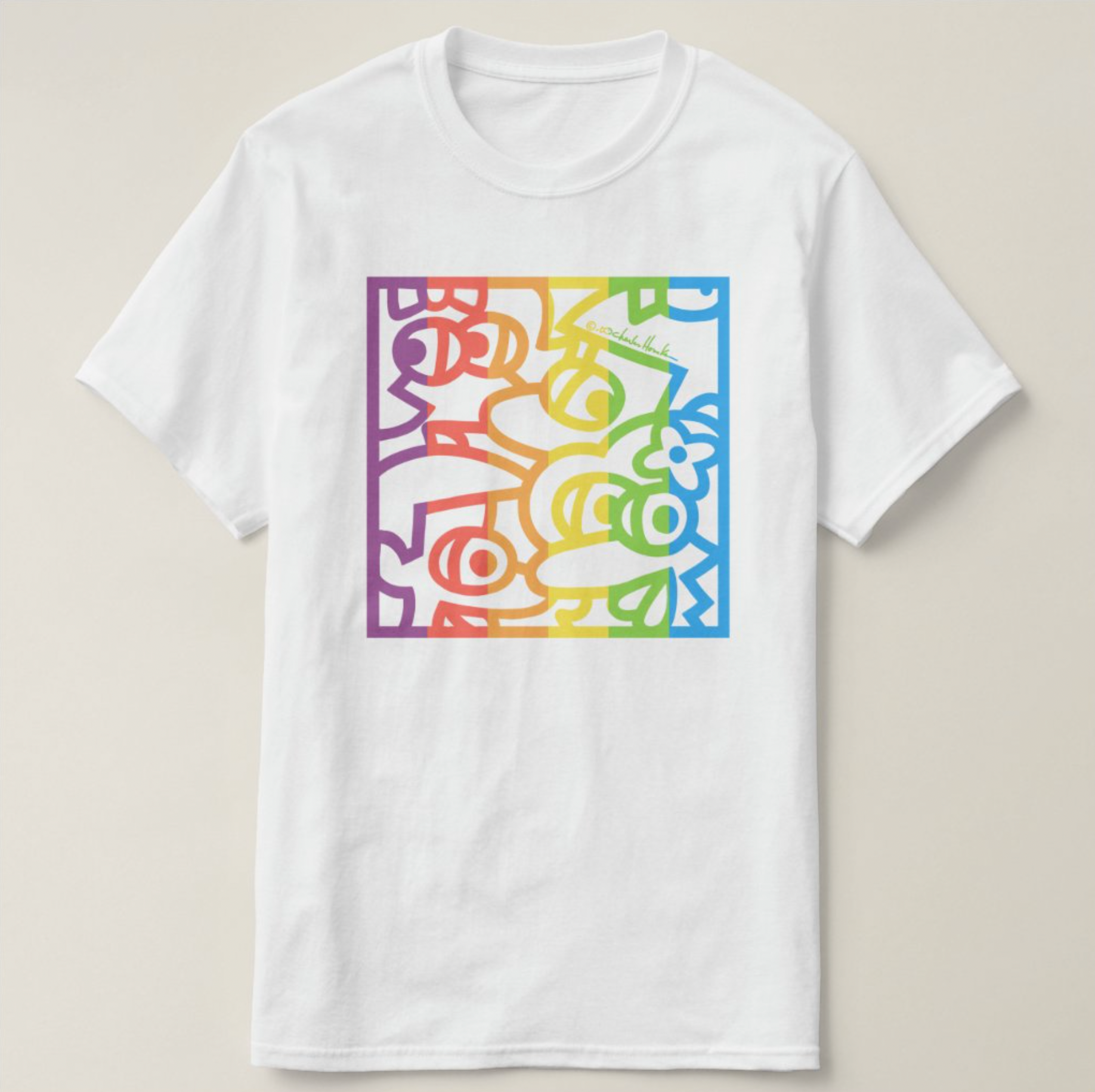 T-Shirt White: Rainbow Old School Pattern