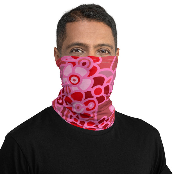 Face Mask: Neck Gaiter: Red Ombre Birds