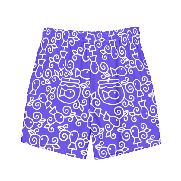 Swim Trunks: Purple Fish Pattern