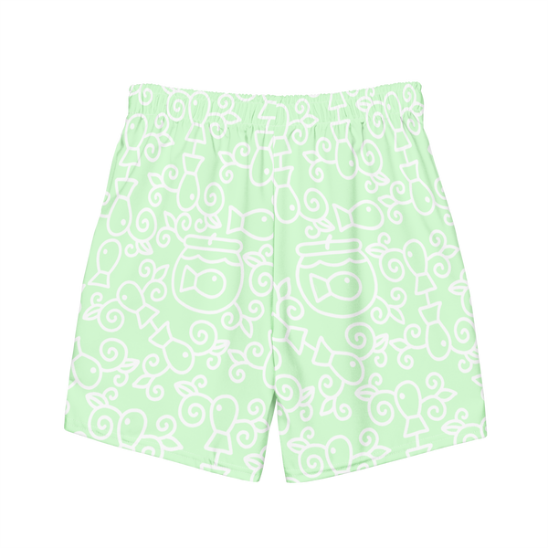 Swim wear: Trunks: Light Green Fish Pattern
