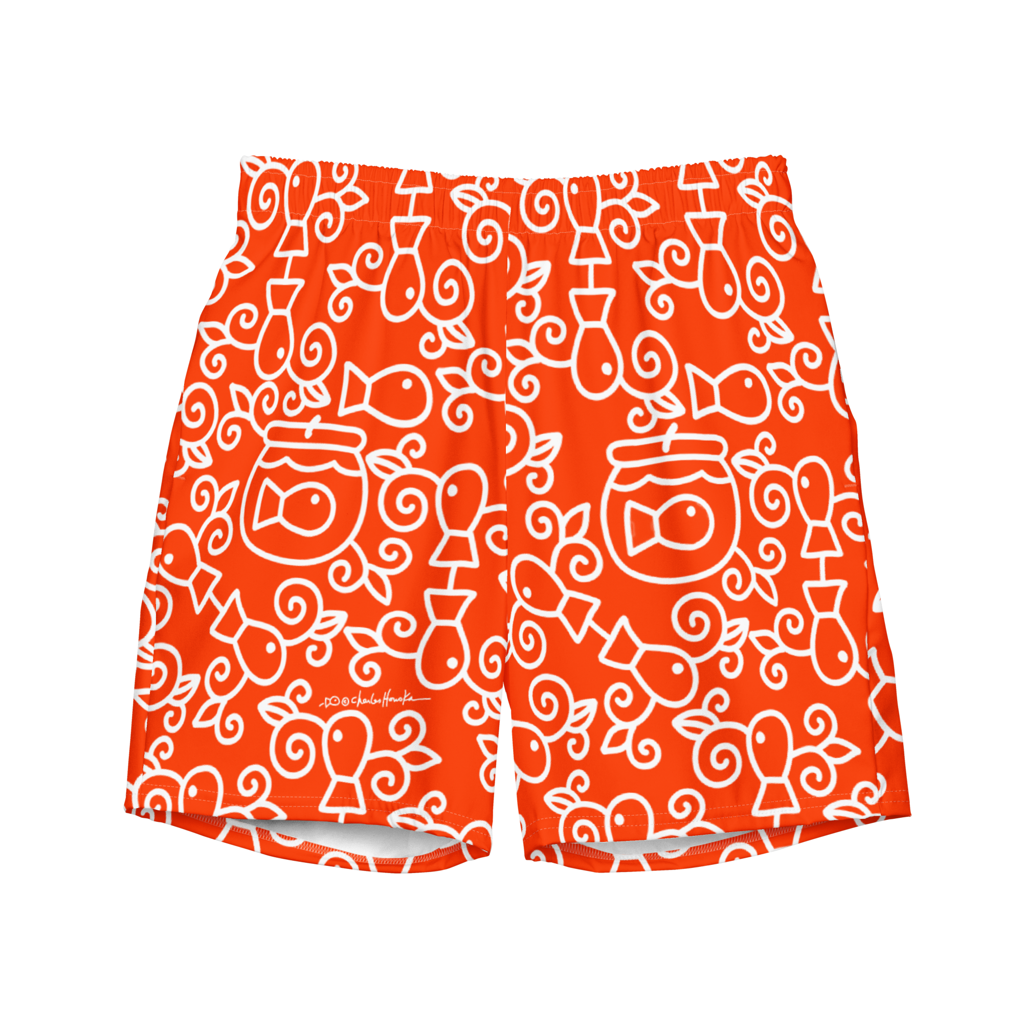 Swim Trunks: Orange Fish Pattern