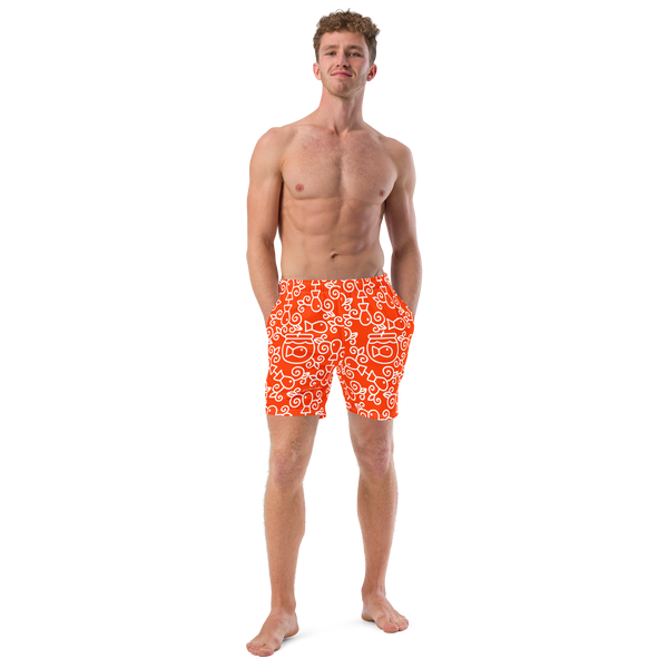 Swim Trunks: Orange Fish Pattern