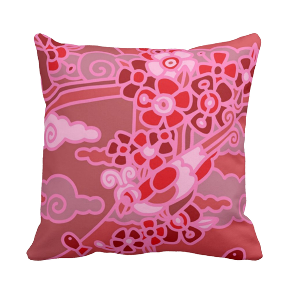 Throw Pillow: Square: Red Ombre Bird